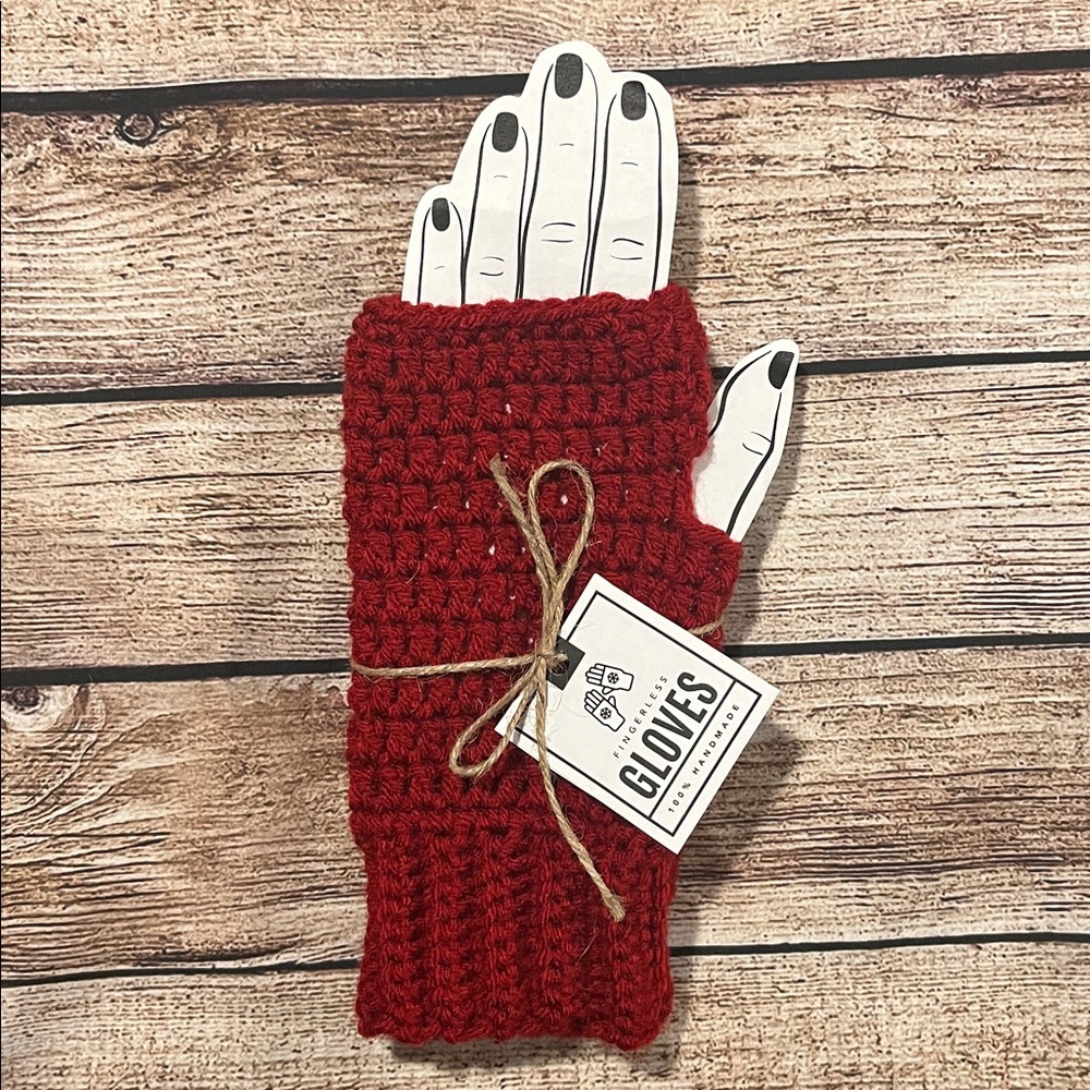 Handmade  Crochet Ruby Red Fingerless Gloves